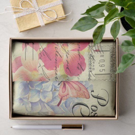 花柄オーストラリアのポストカード エフェメラ デコパージュ 薄葉紙 (ギフト)