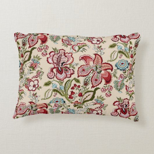 花柄カラフルトレンディー花ピンク緑 アクセントクッション (裏面)