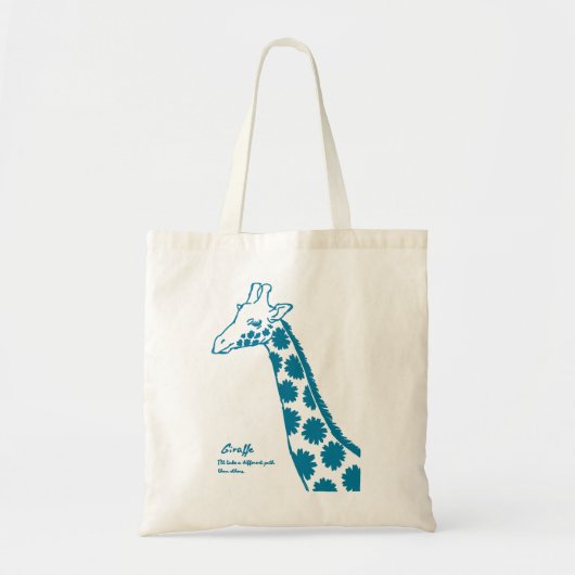 【花柄キリン (青)】 A giraffe with floral pattern (Blue) トートバッグ (正面)
