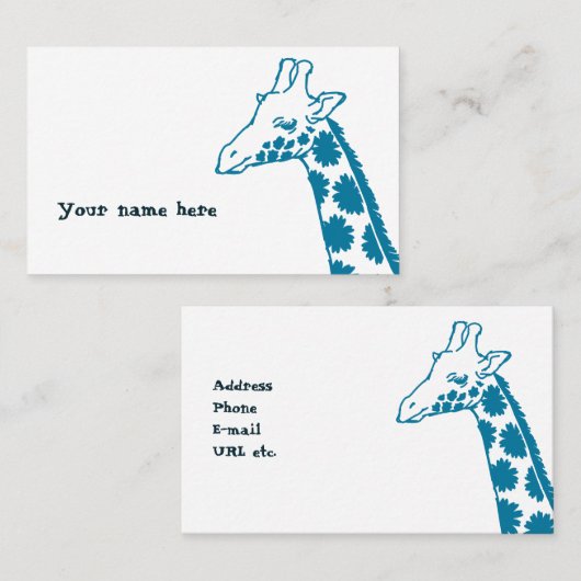 【花柄キリン (青)】 A giraffe with floral pattern (Blue) 名刺 (正面/裏面)