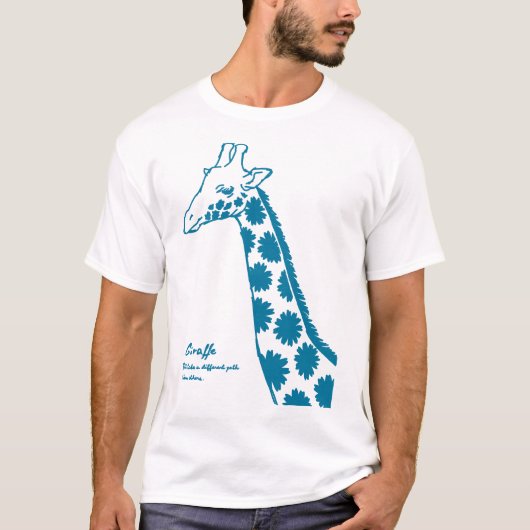 【花柄キリン (青)】 A giraffe with floral pattern (Blue) Tシャツ (正面)
