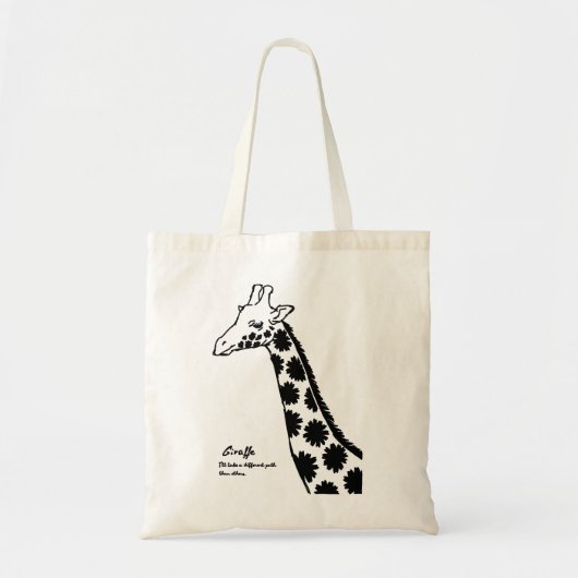 【花柄キリン (黒)】 A giraffe with floral pattern (Black) トートバッグ (正面)
