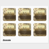花柄クリームゴールド製品パッケージラベルモノグラム スクエアシール (シート)