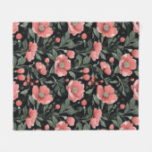 花柄グリーン葉オーク花とピンク花 フリースブランケット (正面(横))