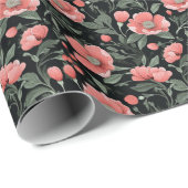 花柄グリーン葉オーク花とピンク花 ラッピングペーパー (ロールコーナー)
