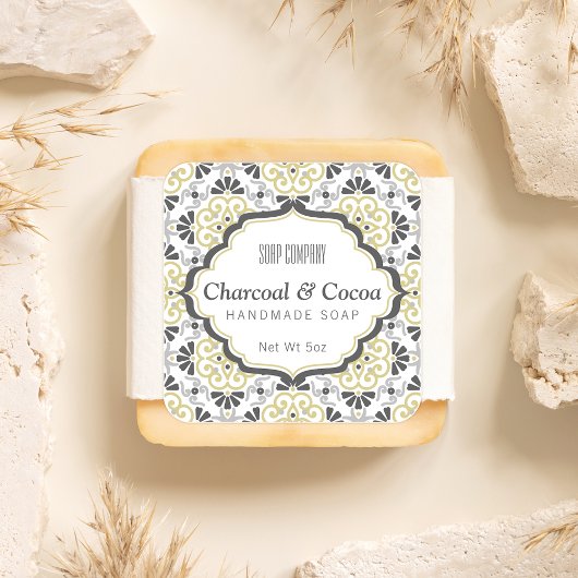 花柄グレーフェミニンベージュ石鹸ラベル スクエアシール