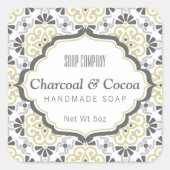 花柄グレーフェミニンベージュ石鹸ラベル スクエアシール (正面)