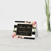 花柄ゴールドフレーム 黒白ストライプ ありがとうございます サンキューカード (正面)