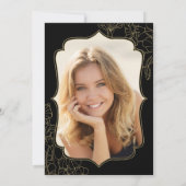 花柄ゴールドブラック写真30歳誕生日パーティー 招待状 (裏面)