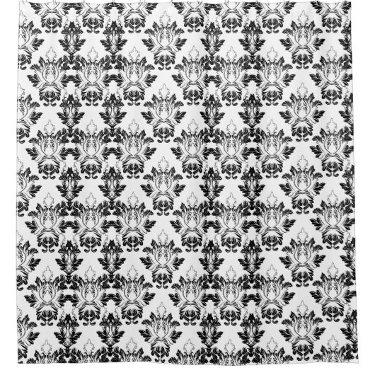 花柄シビクトリアンームレス白黒 シャワーカーテン (正面)