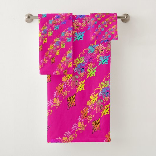 花柄シンボル ホットピンク バスタオルセット (インサイチュ)