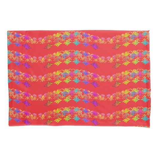 花柄シンボル レッド ペア 枕カバー (正面左)