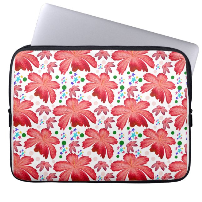 花柄シームレスパターン | 水彩花デザイン ラップトップスリーブ (正面)