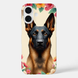 🐕🌸 花柄ジャーマンシェパードの肖像画エレガンス ✨ iPhone 16ケース