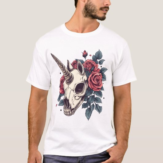 花柄スカルユニコーン (1) Tシャツ (正面)