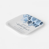 花柄スクリプト ネイビーブルー ウォーターカラー ブライダルシャワー ペーパープレート (傾斜あり)