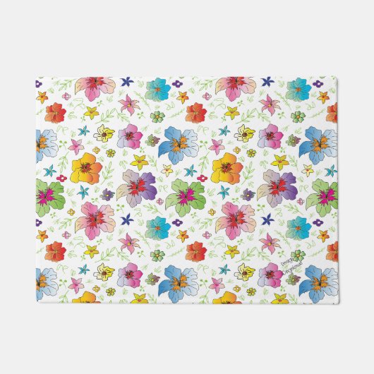 花柄スタイリッシュ幸せカラフル ドアマット (正面)