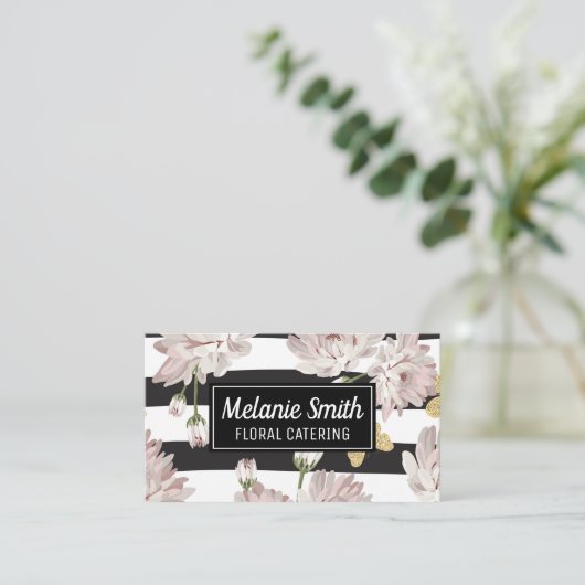 花柄ストライプ柄 名刺 (スタンド正面)