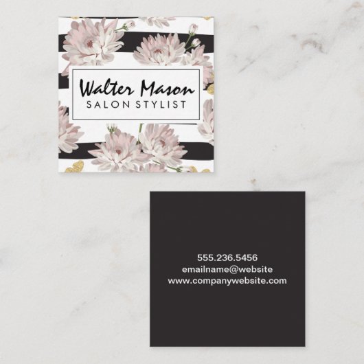 花柄ストライプ花 スクエア名刺 (正面/裏面)