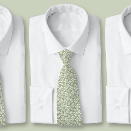 花柄セージ緑モダンかわいらしフローラ ネクタイ