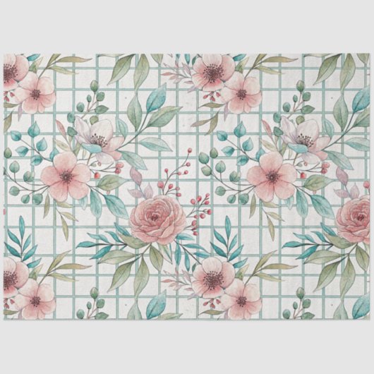 花柄ソフトピンクと桃エレガント花 薄葉紙 (正面)