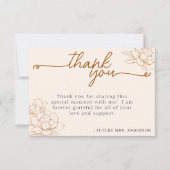 花柄タン ブラウンのブライダルシャワー サンキューカード (正面)