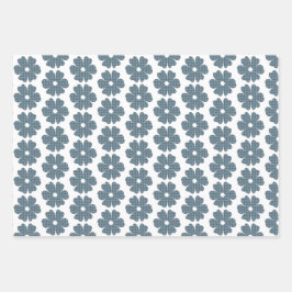 花柄チェック ブルー グレー ラッピングペーパーシート
