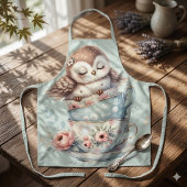 花柄ティーカップに眠るフクロウ エプロン