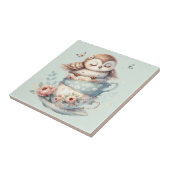 花柄ティーカップに眠るフクロウ タイル (側面)