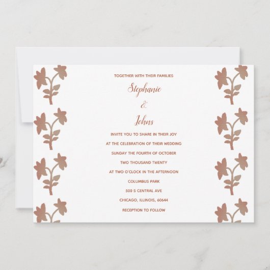 花柄テラコッタ ホワイト シンプル ウェディング 招待状 (正面)