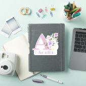 花柄デザインのイニシャルと名前「アメリア」入り シール (iPadカバー)