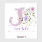 花柄デザインのイニシャルと名前 Jackie シール (シート)