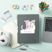 花柄デザインのイニシャルと名前 Jackie シール (iPadカバー)