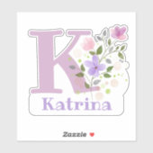花柄デザインのイニシャルと名前 Katrina シール (シート)