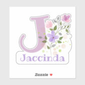 花柄デザインのイニシャル付きJaccindaネームステッカー シール (シート)