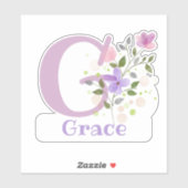 花柄デザインのイニシャル入りネームステッカー Grace シール (シート)