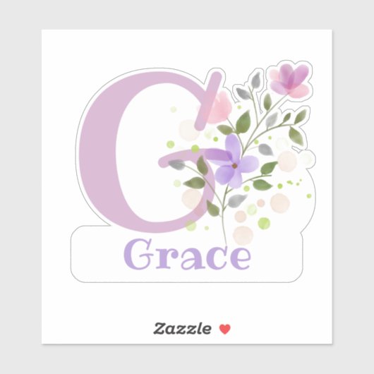花柄デザインのイニシャル入りネームステッカー Grace シール (シート)