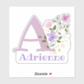 花柄デザインの「Adrienne」ネームとイニシャル シール (シート)