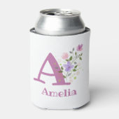 花柄デザインの「Amelia」ネーム 缶クーラー (缶正面)