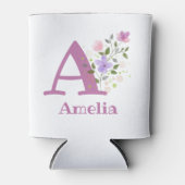花柄デザインの「Amelia」ネーム 缶クーラー (正面)