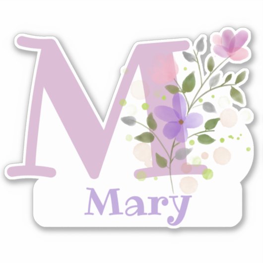 花柄デザインの「Mary」+イニシャル シール (正面)