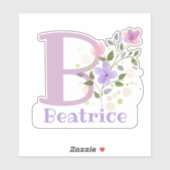 花柄デザインのBeatriceネーム＆イニシャル シール (シート)