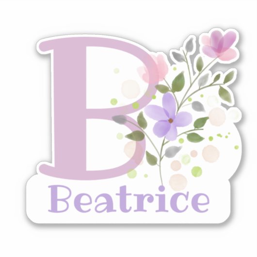 花柄デザインのBeatriceネーム＆イニシャル シール (正面)