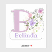 花柄デザインのBelinda+イニシャル名入り シール (シート)