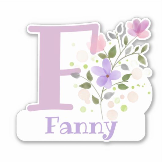 花柄デザインのFannyネーム＆イニシャル シール (正面)