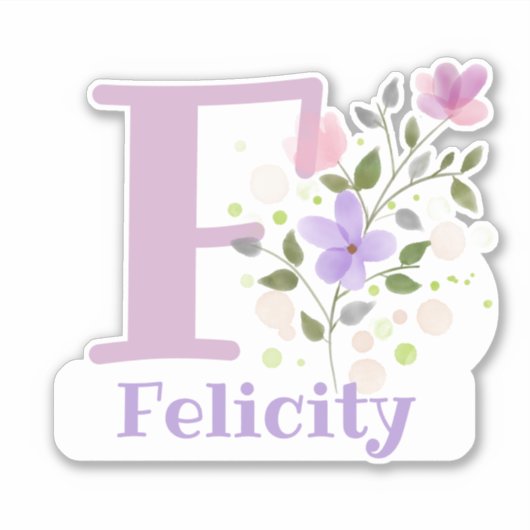 花柄デザインのFelicityネーム&イニシャル シール (正面)