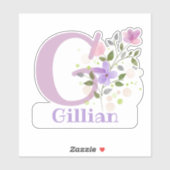花柄デザインのGillianネーム＆イニシャル シール (シート)