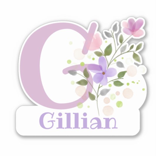 花柄デザインのGillianネーム＆イニシャル シール (正面)