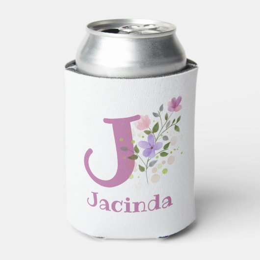 花柄デザインのJacinda名入れ 缶クーラー (缶正面)