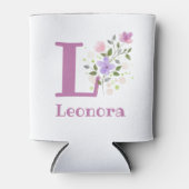 花柄デザインのLeonoraネーム 缶クーラー (正面)
